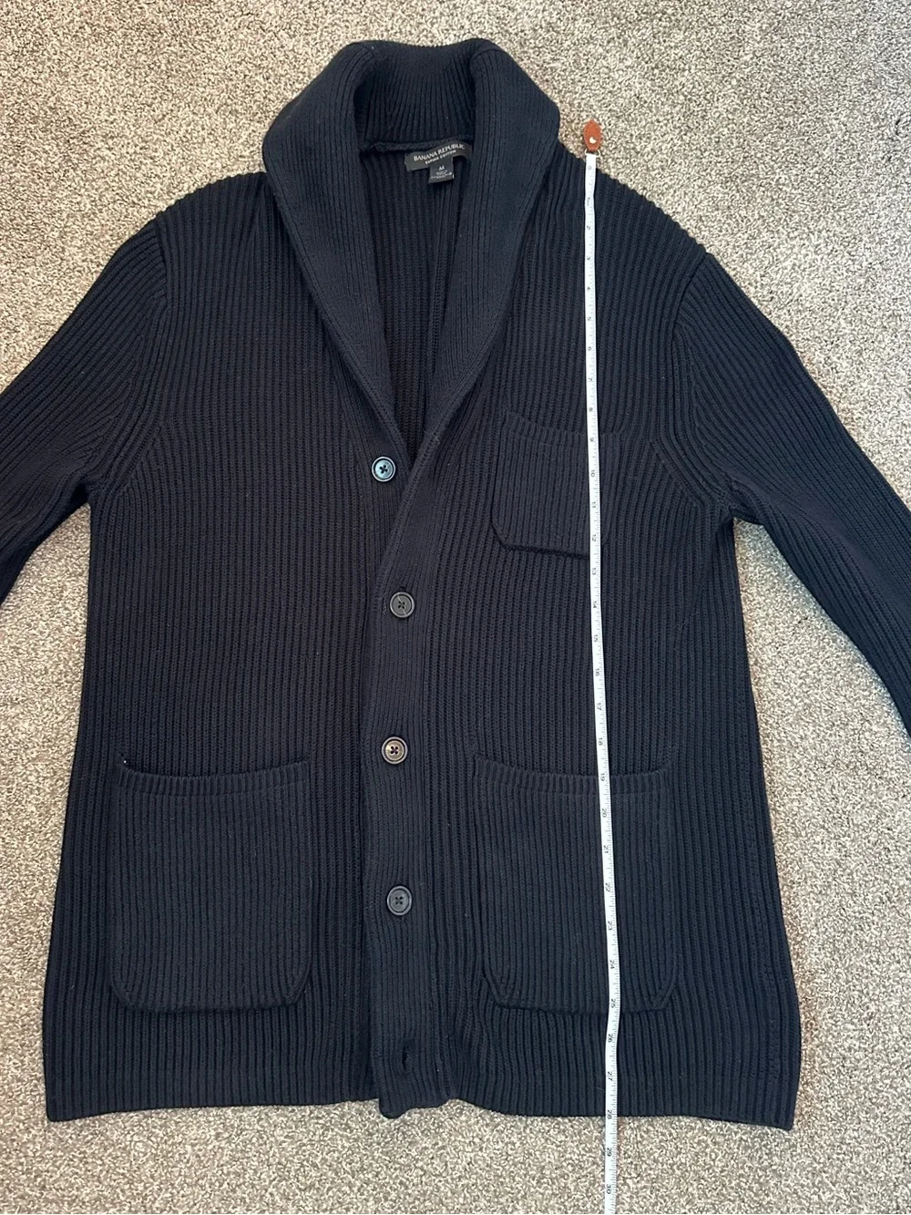 Banana Republic Sweater Men’s M Black Supima Cotton Shawl Collar Button Cardigan